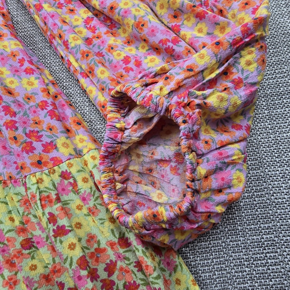 VICI Dress Womens Small Multicolor Floral Smocked Long Sleeve Boho Trapeze Swing - Picture 11 of 12